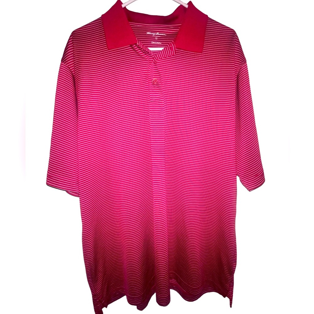 Tommy Armour Golf Polo Red and White Striped Short Sleeve Size Large